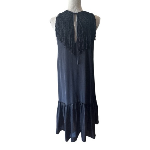 Ulla Johnson Silk Midi Dress Black Fringe Tiered Crochet Yoke Boho Chic Size 2 - Picture 9 of 14